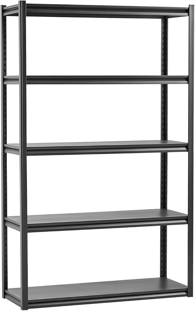 VEVOR Storage Shelves, 3000 lbs, 5 Tier Garage Storage Shelving, 18" D x 48" W x 78" H Adjustable Metal Shelves for Garage Shelves Utility Rack Shelf, Ideal for Kitchen, Warehouse, Basement, Black