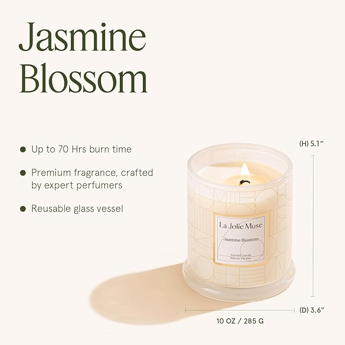 LA JOLIE MUSE Jasmine Candle, Mothers Day Gifts Candles for Women with Gift Box, Scented Candles for Home Scented, Luxury White Natural Soy Candle, 70 Hours 10 oz