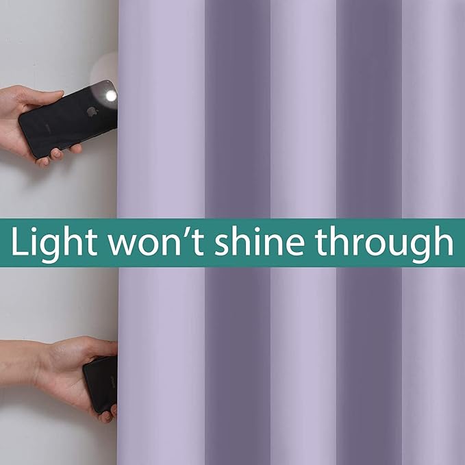 Yakamok 63 Inch Length 100% Blackout Curtains for Bedroom, 2 Thick Layers Thermal Insulated Grommet Total Blackout Drapes with Black Liner for Living Room (42Wx63L,Lilac, 2 Panels)