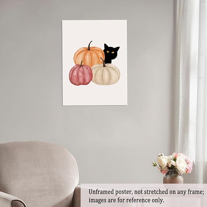 Autumn Canvas Print Wall Art Cat Halloween Print posters Halloween Poster Fall Wall Decor Rustic Home Wall Decoration 20x30 Unframed
