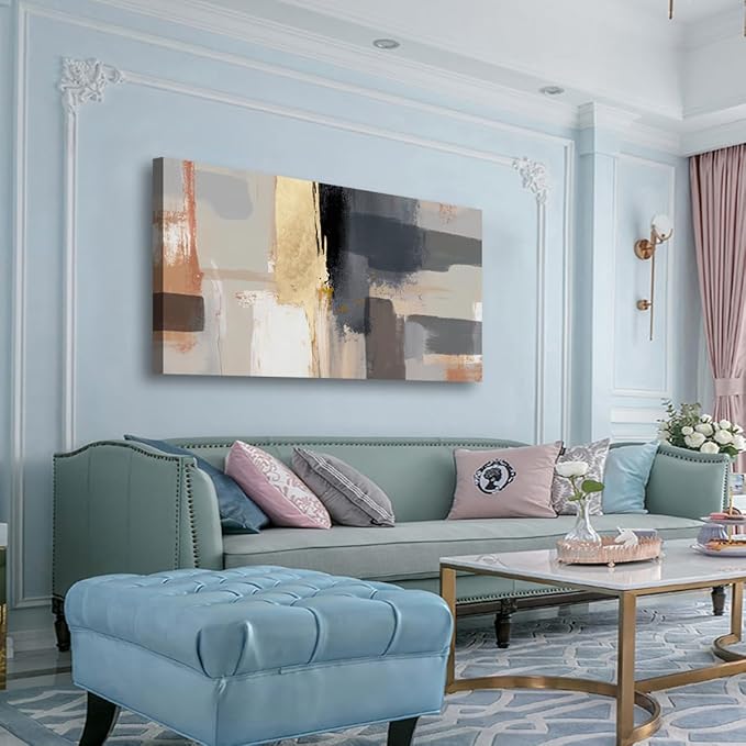 Abstract Canvas Wall Art for Living room Office Bedroom Golden Grey Wall Art Print Oil Paintings Modern Black White Marble Pictures Wall Decor Cool Artwork Waterproof Ready to Hang - 20in * 40inch