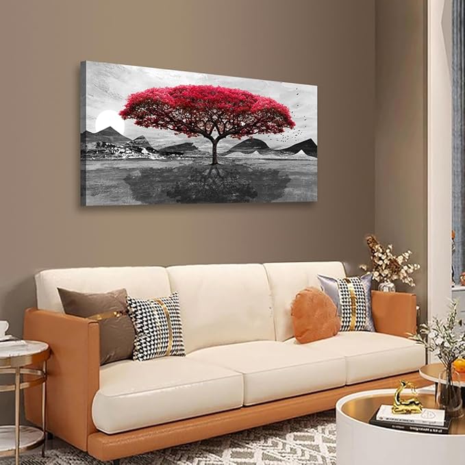 Red Tree of Life Pictures Canvas Wall Art for Living room Office Bedroom Wall Decor,Tree of Life Wall Art Print Paintings Modern Nature Artwork Waterproof Ready to Hang-28X57 inch