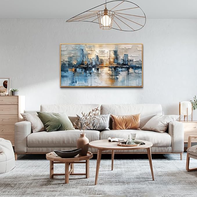 ZUITINGHUA Wood Framed Canvas Wall Art For Living Room Decor For Bedroom Office Wall Decoration Blue Abstract Painting Modern Pictures Artwork Room Aesthetic Home Decor 20x40 In