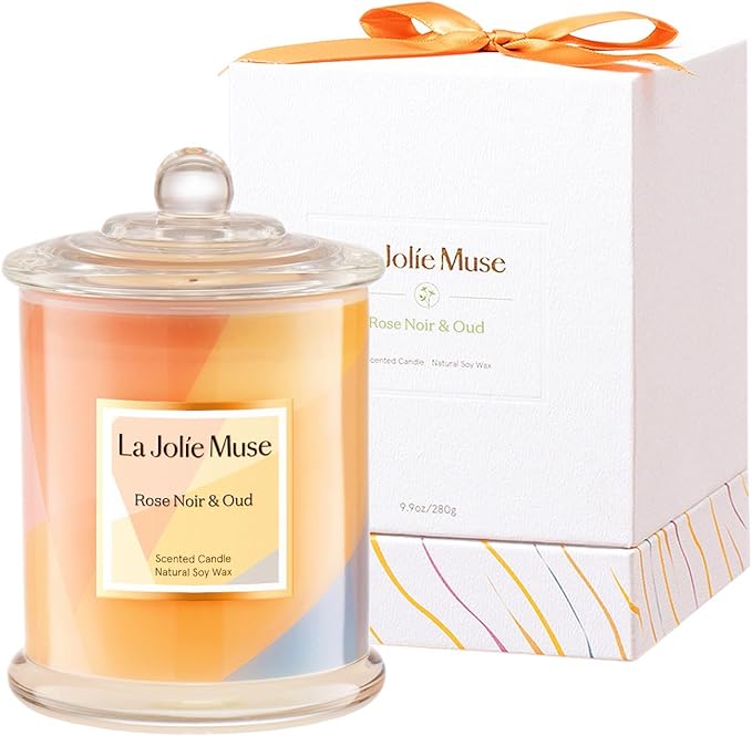 LA JOLIE MUSE Rose Noir & Oud Candle, Rose Scent, Jar Candle, 70 Hour Burn Time, Housewarming Gift