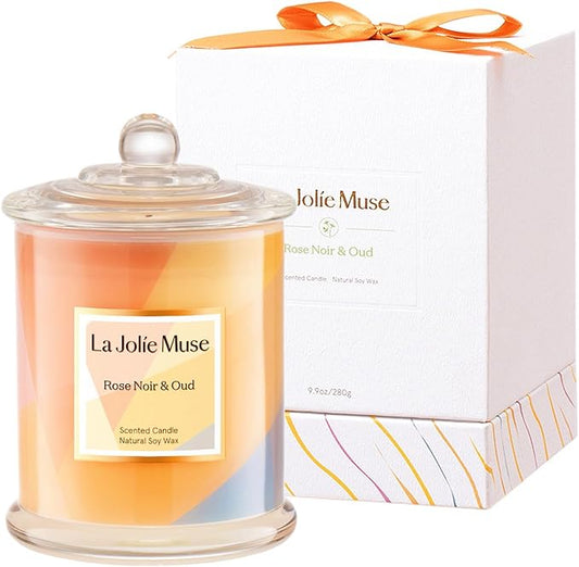 LA JOLIE MUSE Rose Noir & Oud Candle, Rose Scent, Jar Candle, 70 Hour Burn Time, Housewarming Gift