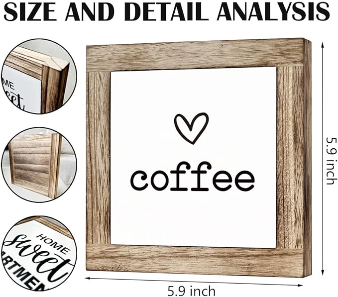 Coffee Decor Set, Wooden Box Signs for Home Decor, Freestanding Coffee Sign for Table Shelf Desk Counter, Cafe Sign, Coffees Lover Home Kitchen Decors