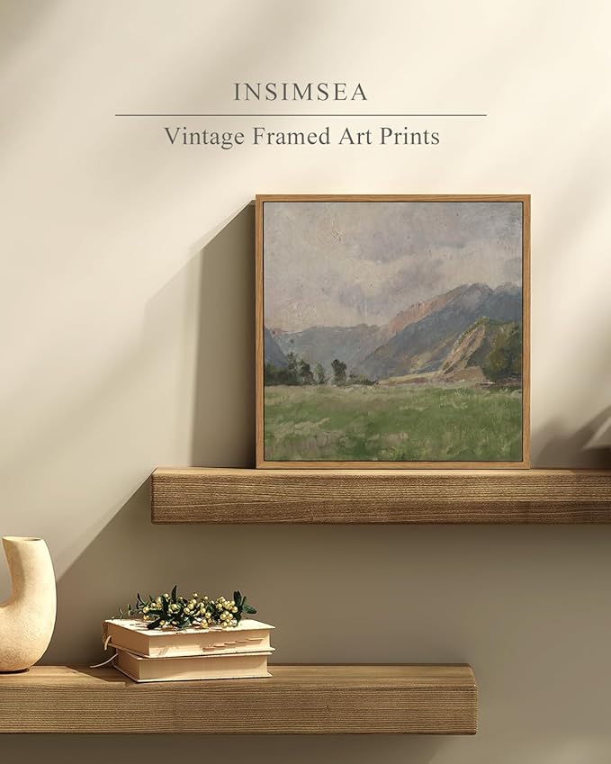 InSimSea Square Framed Canvas Wall Art, Vast Prairie Mountain Wall Decor, Natural Scenery Canvas Paintings, Living Room, Bedroom Office Bathroom Home Decor 12x12