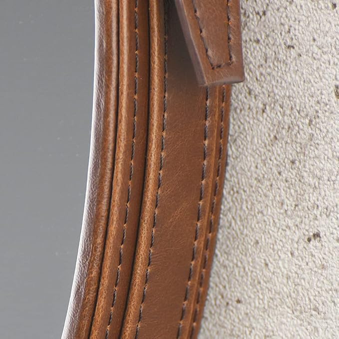 HofferRuffer Round Wall Mirror Decorative Mirror, Hanging Mirror with Hanging Strap Silver Hardware Hooker/Hanger (Brown, 23.6'')