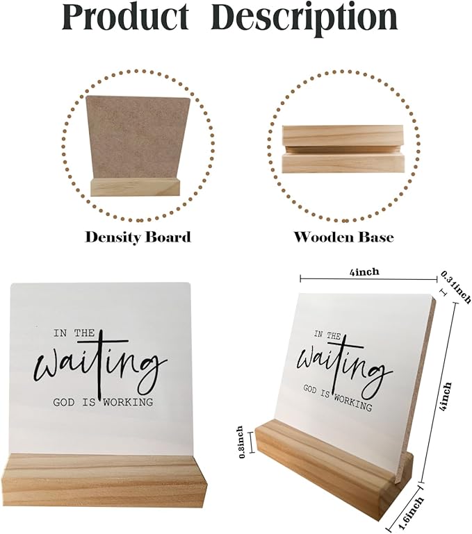 In the Waiting God is Working Christian Desk Small Wood Sign Signs with Wooden Stand,Inspirational Religious Sign Decor for Home Office Church,Positive Christian Gifts for Women Men Teens