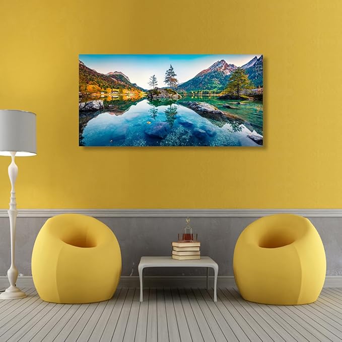 Scenery Canvas Wall Art for Living room Office Bedroom Mountain Forest Landscape Wall Art Clear Lake Stone Tree Pictures Art Print Paintings Modern Nature Wall Decor Artwork Waterproof -20 * 40inch