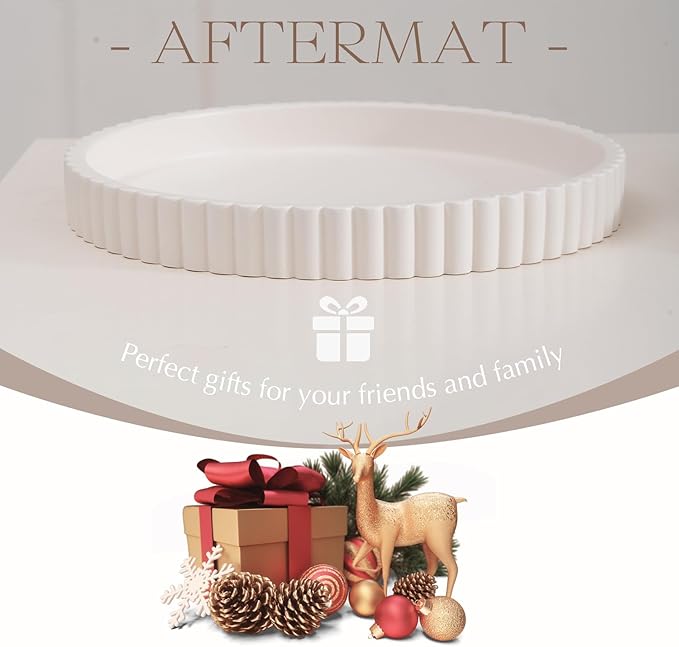 Decorative Tray for Coffee Table, Living Room, Side Table, 2 Packs 11" White Round Concrete Home Decor Serving Trays for Accent Table, Console Table