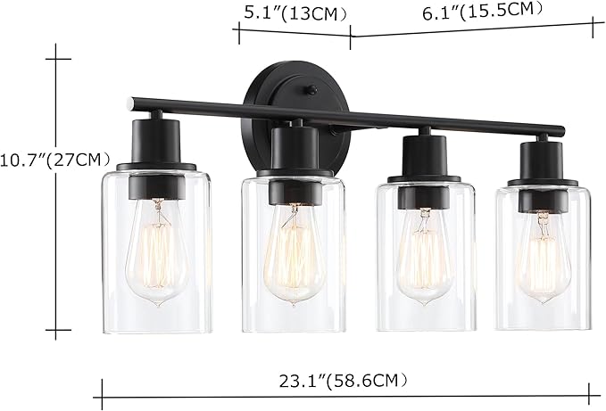 4-Light Bathroom Light Fixture Over Mirror Black 4-Light Vanity Light Fixture for Bathroom Vanity Black Wall Sconce Over Sink