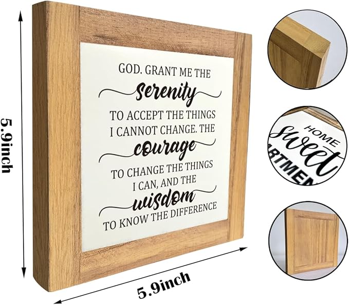 Inspirational Sign, Box Wood Plaques Desk Décor, Christian Sign, Wooden Table Sign, Religious Home Table Decor, Serenity Prayer Gift for Him Her, God. Grant Me the Serenity Courage Wisdom A1