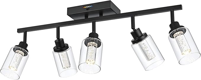 MELUCEE LED Ceiling Spotlight Kitchen Track Lighting Kits 5-Light Bathroom Vanity Light Black Wall Mounted Lamp with Flexibly Rotatable Light Heads, Built-in LED Chips, 5-Color Temperature Adjustable