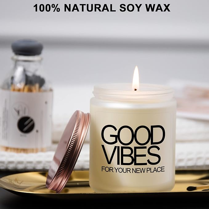 House Warming Gifts New Home, New Home Gifts, Good Vibes Candle, New House Essentials Best Presents for Women Couple Friends - Lavender Candles