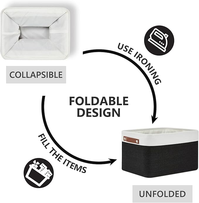 DULLEMELO Canvas Storage Bin with Handles, Fabric Bins for Shelves, Bedroom, Office,Nursery,Fabric Storage Baskets for Toys, Clothes,Gift(3-Pack Medium-15 inch X 11 inch X 9.5 inch , White&Black)