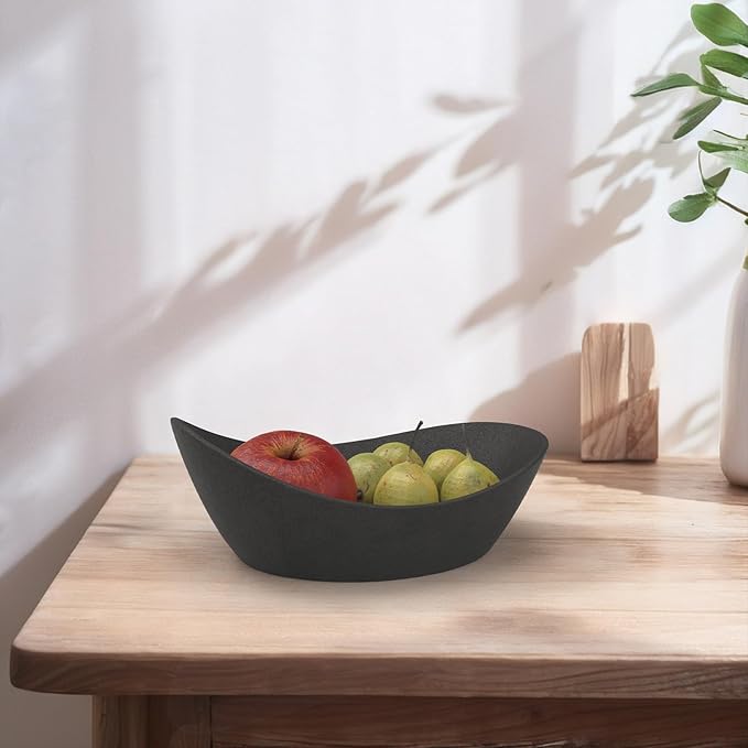Concrete Fruit Bowl for Kitchen Counter – Large Decorative Bowls for Kitchen Decor, Dining Table, and Home Decor, Modern Centerpiece for Keys, Fruit, Candy, or Table Decor (Black, 10.6")