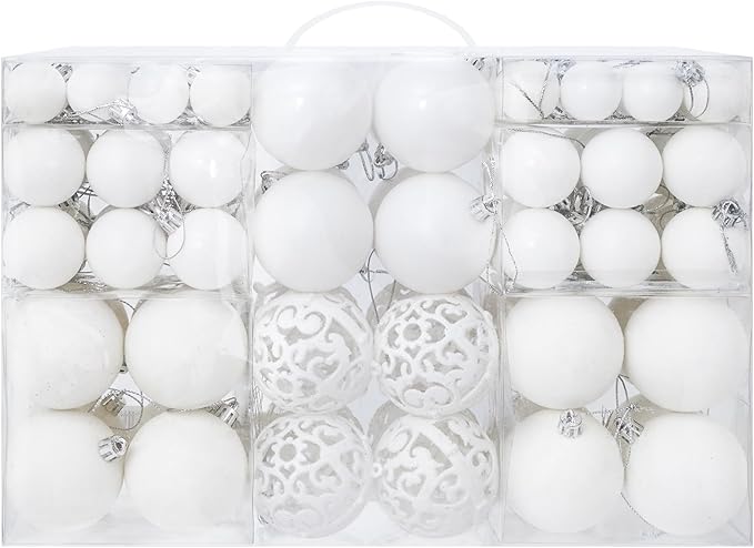 Christmas Balls Tree Ornaments, Shatterproof Christmas Decorations Set with Reusable Hand-held Gift Package for Holiday Xmas Tree Decor(White)