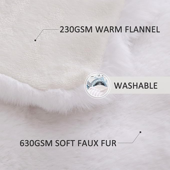 Faux Fur Throw Blanket White 90x108 Bed Couch