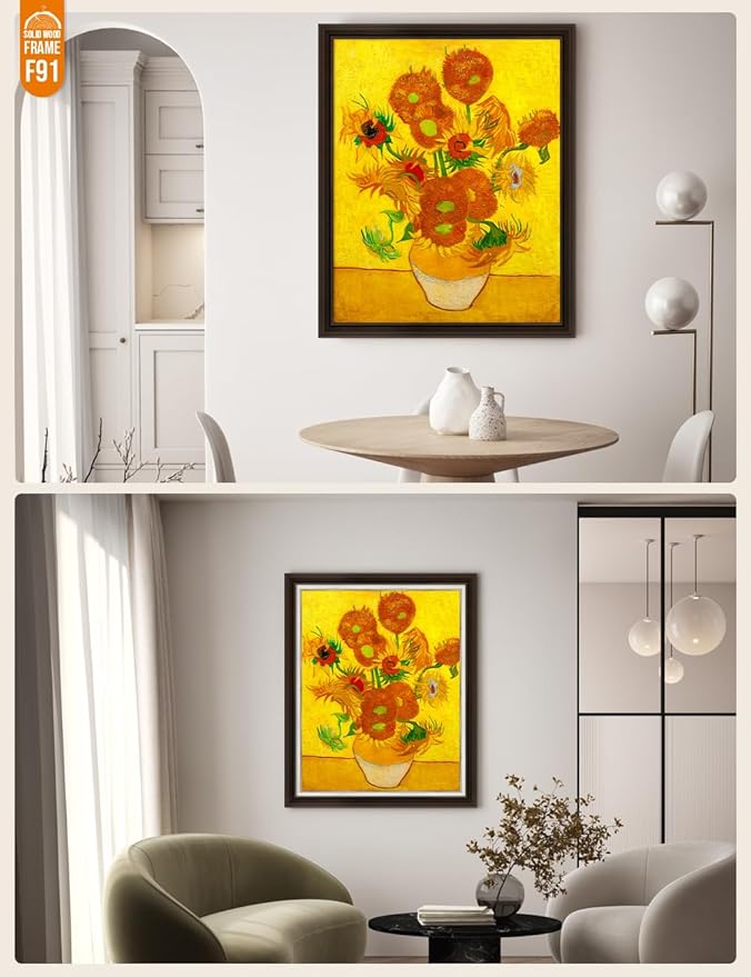DECORARTS - Sunflowers, Vincent Van Gogh Art Reproduction. Acid Free Cotton Canvas Giclee Print w/Bronze Frame&Mat for Wall Decor.