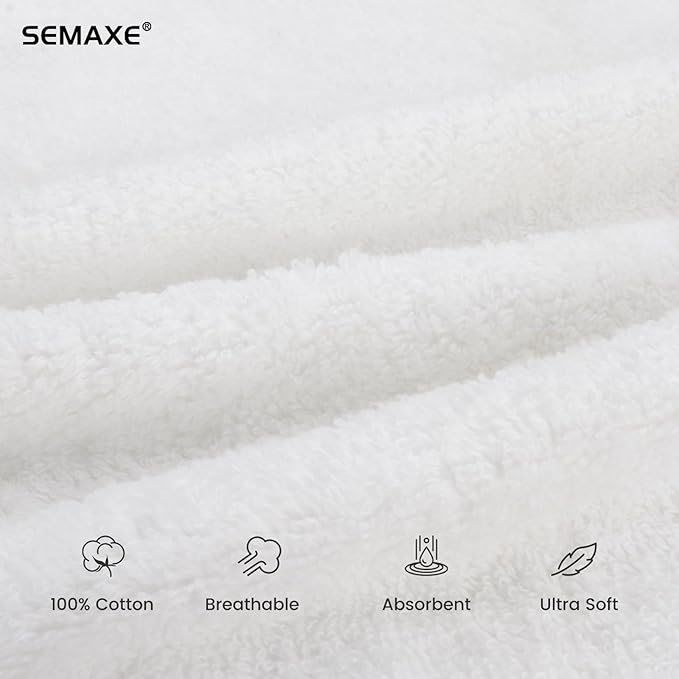 SEMAXE 6-Pack White Hand Towels - Premium 27"x16" Bathroom Towel Set with Hanging Loops, Oeko-Tex Certified 100% Cotton, Hotel Luxury for Home