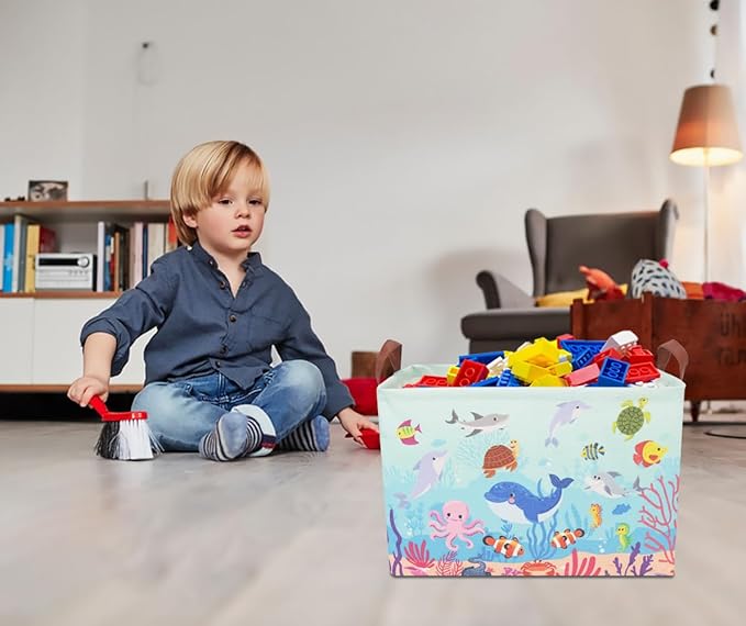 CLOCOR Rectangular Storage Basket Empty,Gift Basket,Waterproof Storage Bin with Handles,Room Decor(Under The Sea)