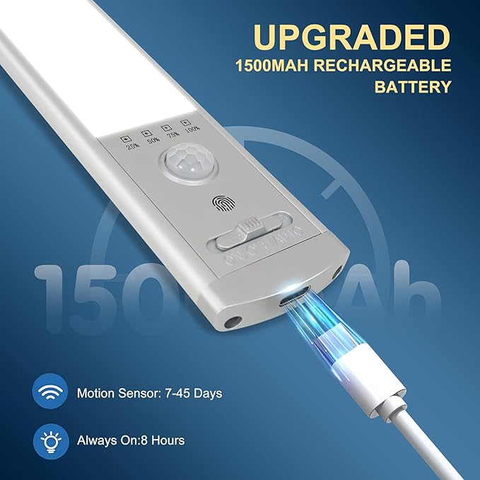 Under Cabinet Lighting, 4Pack Motion Sensor Light Indoor with 3 Color Temps, Rechargeable Under Counter Lights for Kitchen,Dimmable Closet Lights Battery Operated, 88 LED Motion Sensor Light Indoor