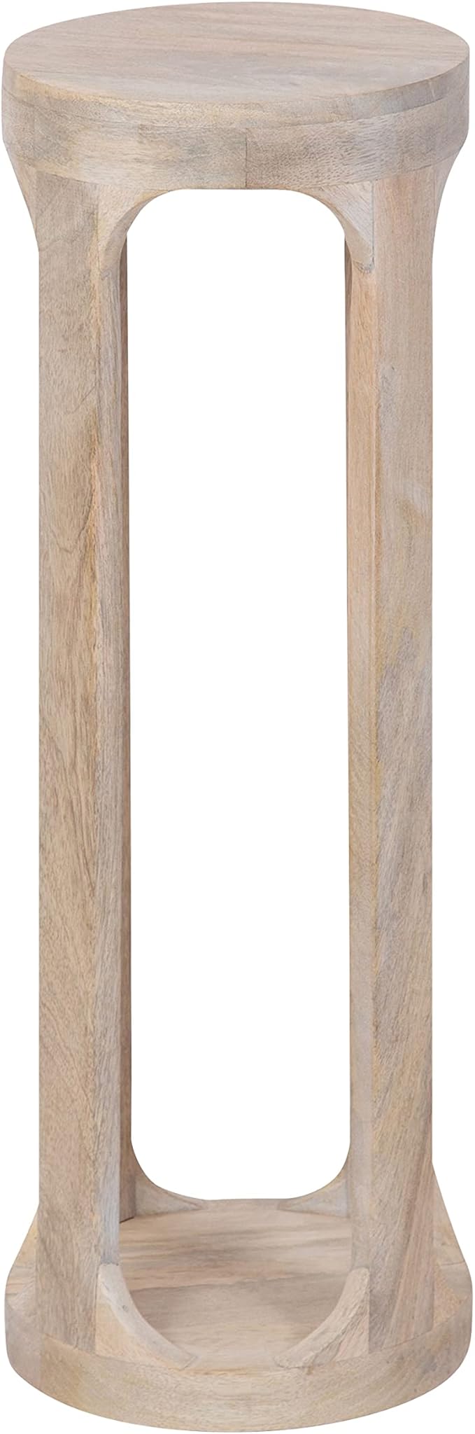 Kate and Laurel Dahl Coastal Wooden Round Drink Table; 8 x 23; Whitewash; Boho Circle Wood Accent Pedestal Table for Living Room Plant Stand or Small Bedroom Nightstand