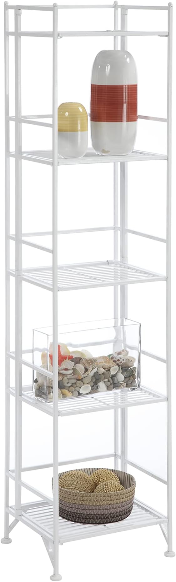 Convenience Concepts Xtra Storage Shelves - 5-Tier Folding Metal Storage Shelves, Closet Organizer for Office, Laundry Room, Bedroom, Garage, Kitchen, Bathroom, White