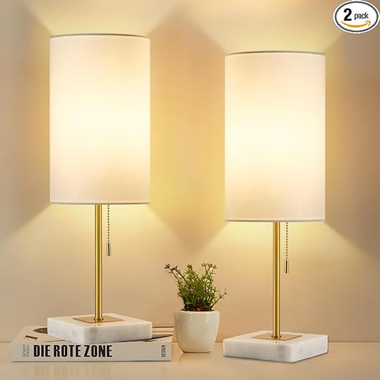 Luvkczc Minimalist Marble Table Lamp Set of 2 for Mens Room - Bedside Nightstand Lamps&Small Desk Lamp for Boys Study Room, Office Table Decor