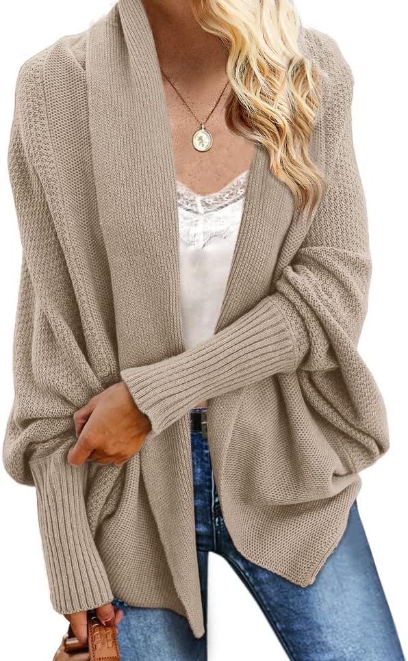 Imily Bela Women's Kimono Batwing Cable Knitted Slouchy Oversized Wrap Cardigan Sweater