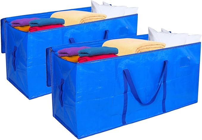 66 Gallon Extra Large Moving Bags - Heavy Duty Storage Bags with Zipper & Strong Handles, Blue Packing Bag for Moving, Storage, Travel and Camping, College Dorm & Home Supplies, 2 Pcs
