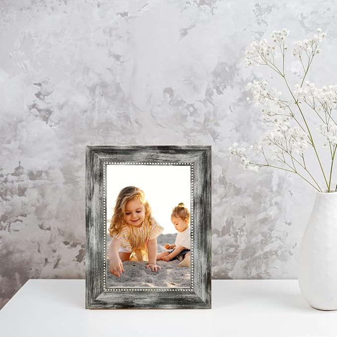 5x7 Picture Frames Set of 4 Vintage Photo Frame, Rustic Retro Photo Frame with Real Glass,Decorative Art Wall Mount and Tabletop Display Family Friends Wedding Gift