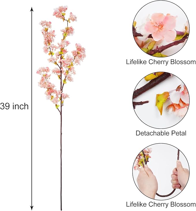 Sunm Boutique Plum Blossom Artificial Flowers Simulation Flower Table Decoration Accessories Party Beach Theme Decorations Artificial Cherry Blossom Flower (Pink Cherry Blossom, Pack of 3)