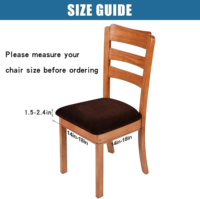 Smiry Velvet Seat Covers for Dining Room Chair Set of 2, Stretch Fit Removable Washable Chair Seat Cushion Protector Slipcovers with Ties, Coffee