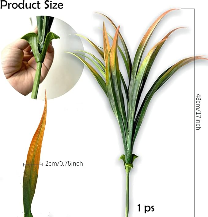 16 Pcs Outdoor Fake Plants UV Resistant Artificial Tall Grass Plants Faux Tropical Flowers Bushes Fall Winter Summer Planters Yard Patio Front Porch Décor Plastic Greenery Shrubs Decoration