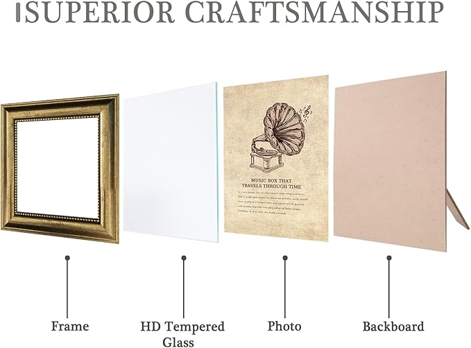 5x5 Picture Frames Set of 4- Rustic Retro Photo Frame with Real Glass Wall Mount and Tabletop Display Family Friends Wedding Gift