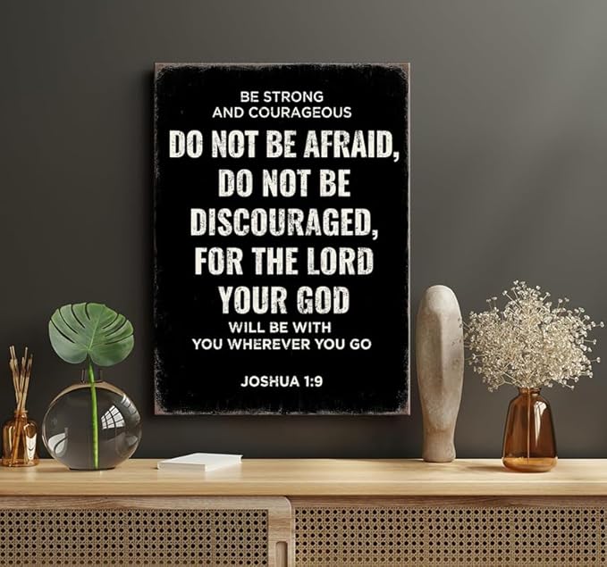 Be Strong and Courageous Joshua 1:9 Bible Verse Canvas Wall Art - Christian Scripture Inspirational Wall Decor for Prayer Room, Faith-Based Home Decor, Religious Gift for Women, Motivational Spiritual Living Room,bedroom Art. A-387
