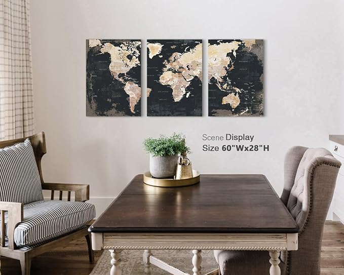 Elixart Bedroom Wall Decor Inspirational Wall Art Black Wall Pictures for Living Room Paintings for Decoration Map Canvas Artwork Big Brown Decor for Kitchen Dining Room