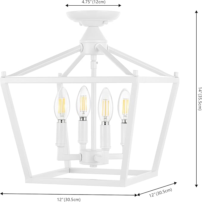 JONATHAN Y JYL7610E Plains Mini Lantern 12" 4-Light Iron Modern Farmhouse LED Flush Mount, Office, Living Room, Family Room, Dining Room, Bedroom, Hallway, Foyer, White
