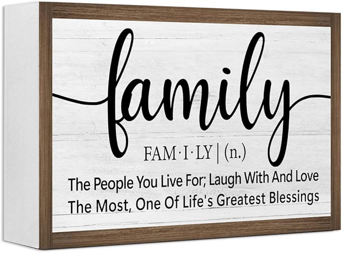 Family Definition Wooden Box Sign Desk Decor,Rustic Family Saying Wood Block Sign for Home Farmhouse Bedroom Shelf Tabletop Wall Decor