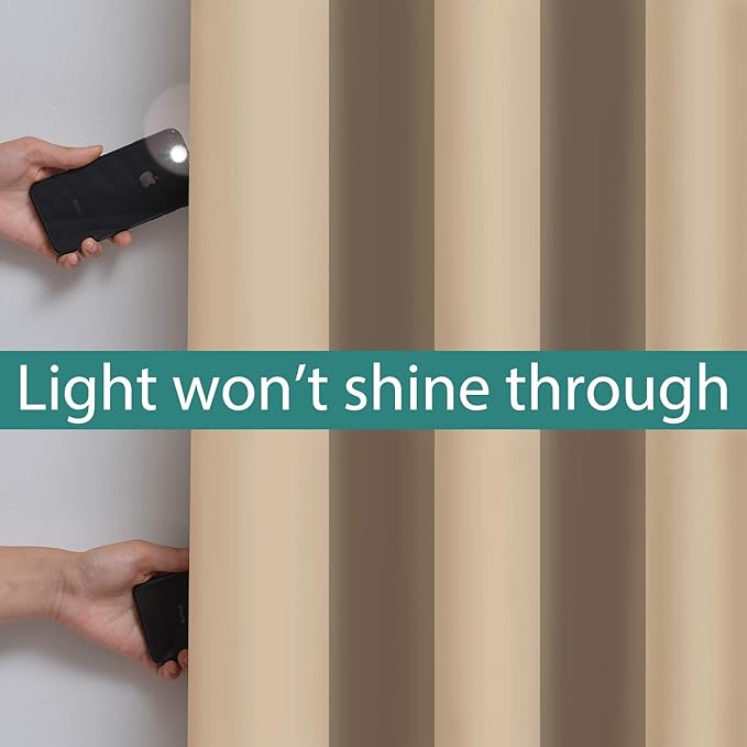 Yakamok 100% Blackout Curtains with Black Lined Thermal Insulated Light Blocking Curtains Heat Blocking Drapes for Bedroom(52Wx96L, Beige, 2 Panels)