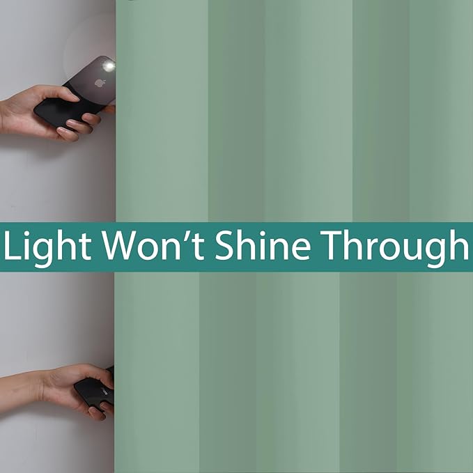 Yakamok Sage 100% Blackout Curtains, Total Blackout Lined Curtain Panels for Bedroom, 2 Thick Layers Grommet Top Thermal Insulated Blackout Drapes for Living Room(52Wx96L, Light Sage, 2 Panels)