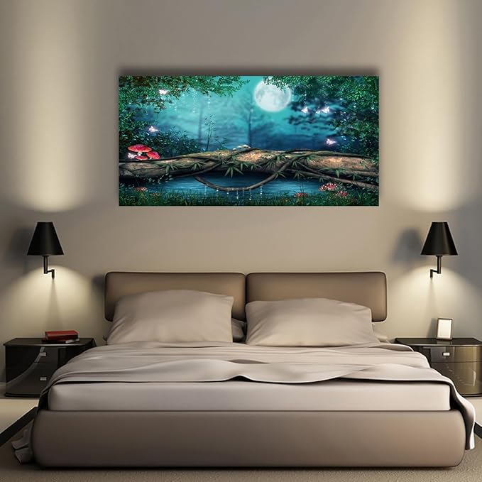 Lake Water Pictures Canvas Wall Art for Living room Bedroom Wall Decor,Tree Wall Art Print Paitnings for home Decor,Morden Artwork Dream Picture Moon Canvas Art Waterproof Stretched Ready to