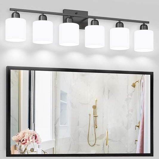 6-Light Black Vanity Lights for Bathroom, Modern Bathroom Vanity Lighting Fixtures Over Mirror, Bathroom Light Fixtures for Bathroom Mirror, Living Room, Hallway, Vanity Table, E26 Base