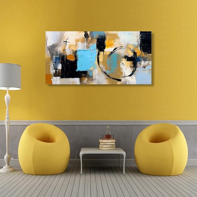 Abstract Wall Art for Living Room Bedroom Boho Wall Decor Large Black Blue Yellow Pictures Canvas Wall Art Prints Office Farmhouse Oil Paintings Modern Artwork Waterproof Ready to Hang - 20in * 40inch