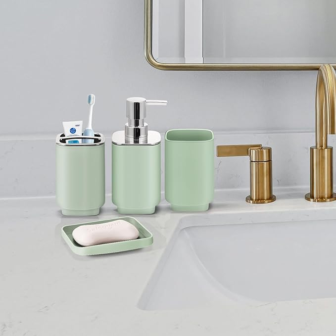 IMAVO Bathroom Accessories Set,Green Bathroom Set,9 Pieces Bathroom Accessory Set,Qtip Holders,Trash Can for Bathroom Décor and Home Gifts