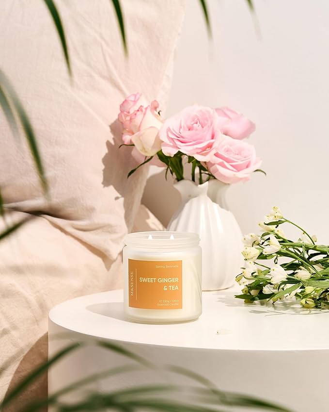 M&SENSE Sweet Ginger Tea Scented Candle - 11.6oz Natural Soy Non Toxic Candle 70-Hour Burn Time, 2 Wick Aromatherapy Housewarming Gifts for Home Decor & Women Men