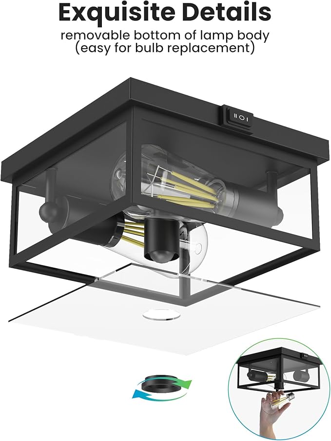 Outdoor Ceiling Light with Motion Sensor, Flush Mount Porch Light, Exterior Light Fixture with Clear Glass, Dusk to Dawn 2-Light Fixture for Patio,Porch (10.5in 2Pack)