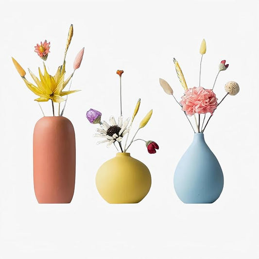 Small Multi Color Ceramic vase Set 3 Modern and Minimalist Decorative for Home Decor, Office, Modern, Classical, Creative Shelf, Table, Bookshelf, Entryway, Coffee Table Decor